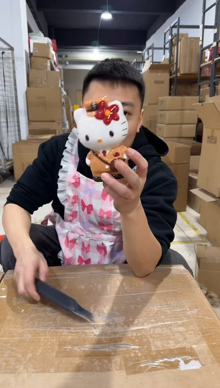 瓷片棕色kt猫邮递员钱罐