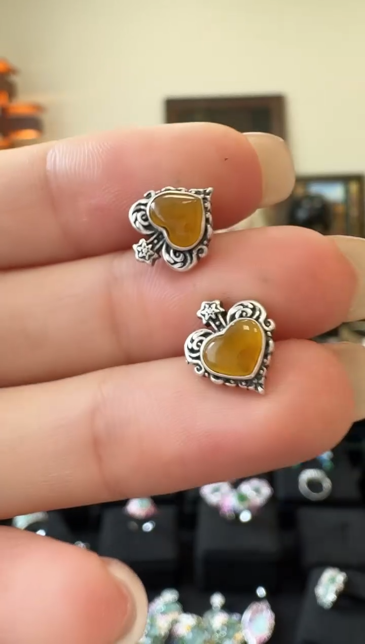 银S925镶嵌翡翠耳饰耳饰