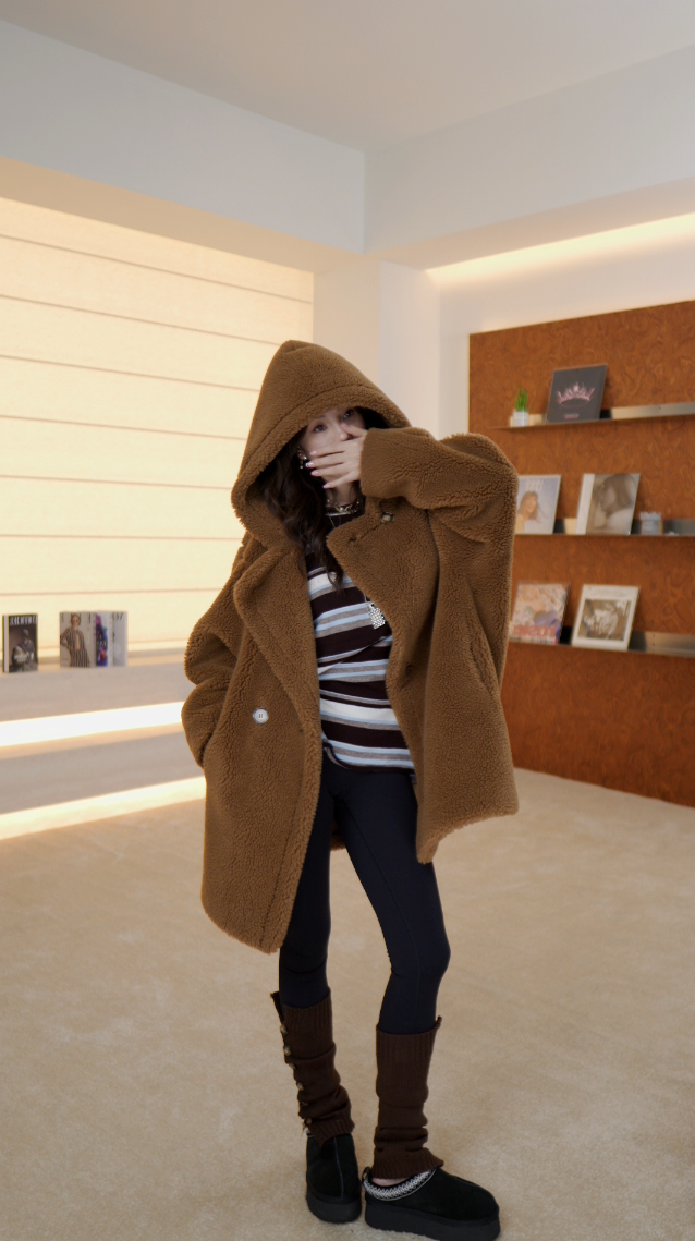 冬季泰迪熊款连帽羊毛外套加厚#2208