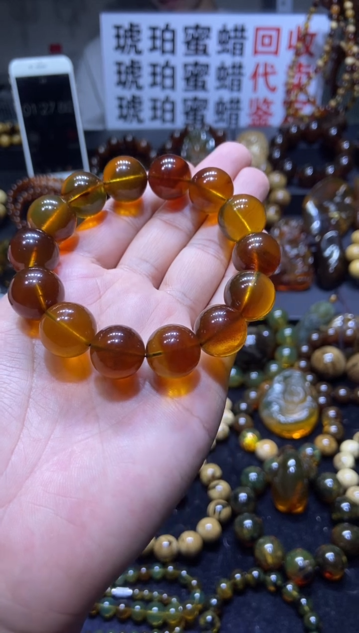 琥珀未镶嵌珠宝奇石手串16mm+