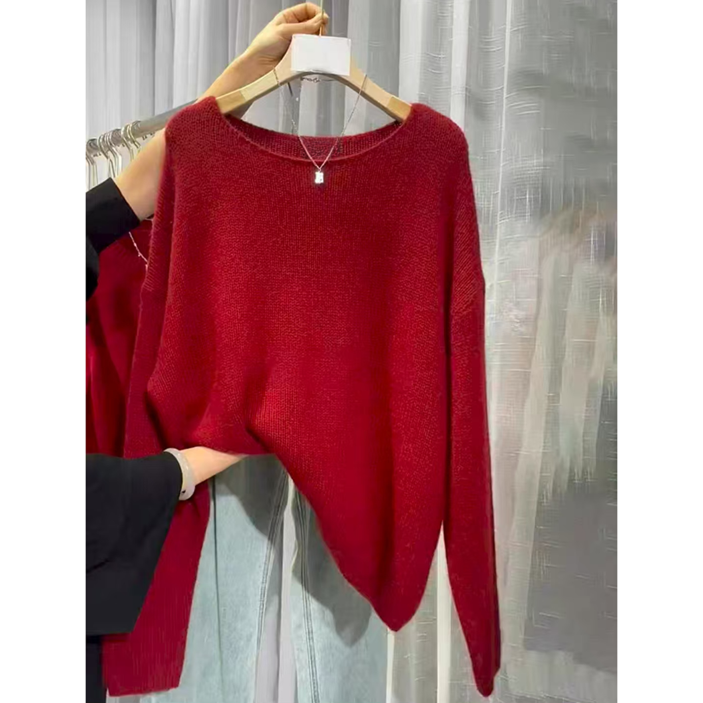 福利--选择编码--秋冬圆领纯色上衣宽松慵懒风长袖套头毛衣女小君