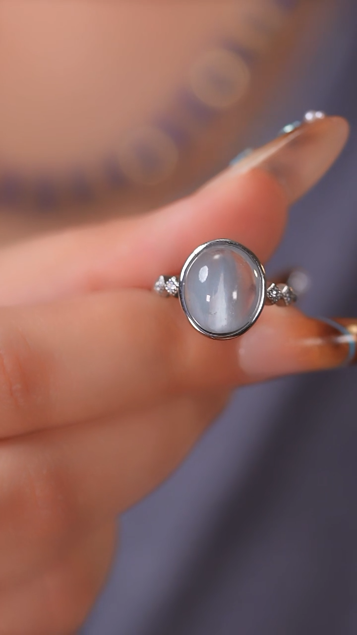 未镶嵌珠宝半成品水晶LT-1 -6 蓝兔毛 水晶 戒指