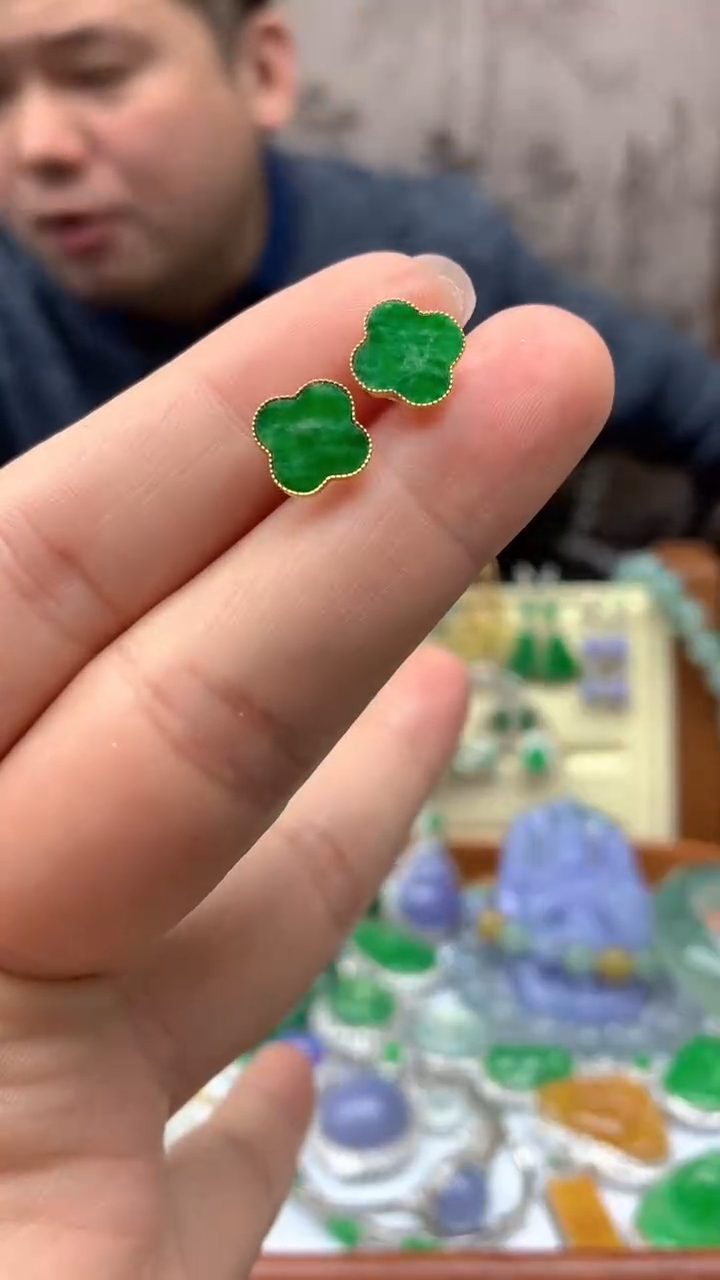 【闪购商品】翡翠耳饰18K金镶嵌99-天然翡翠