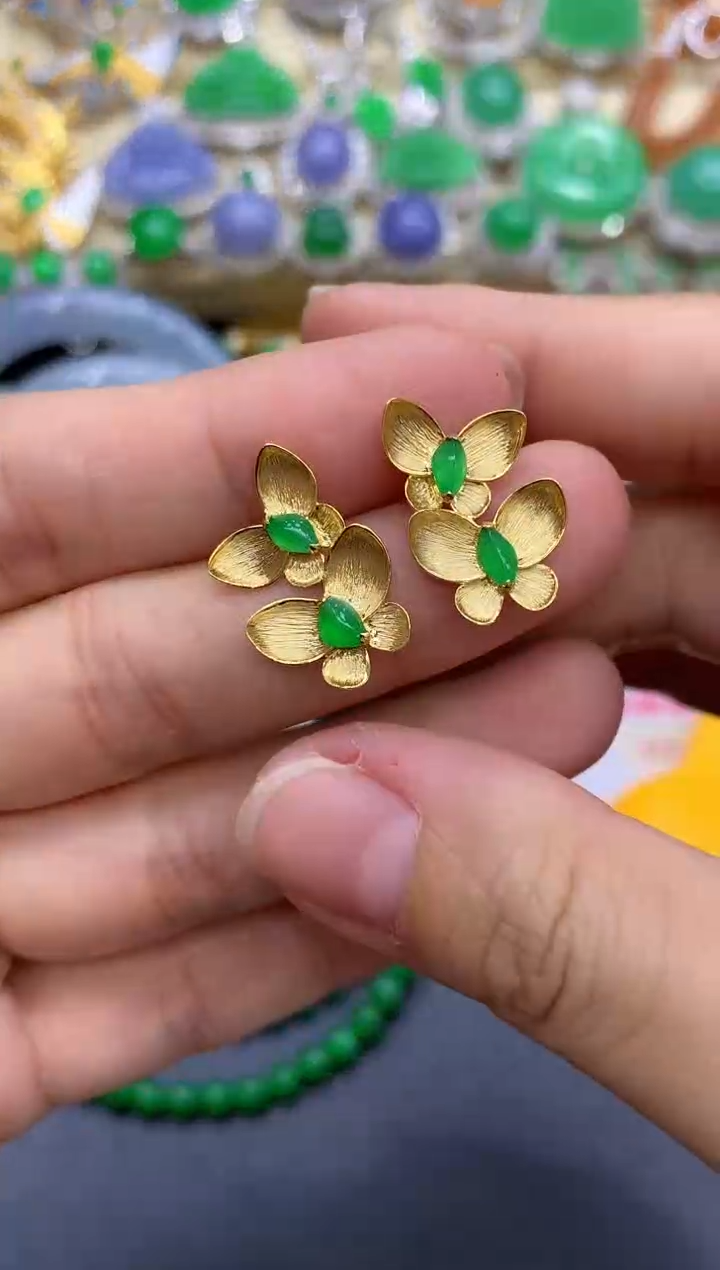 18K金镶嵌翡翠耳饰420-中国好珍宝