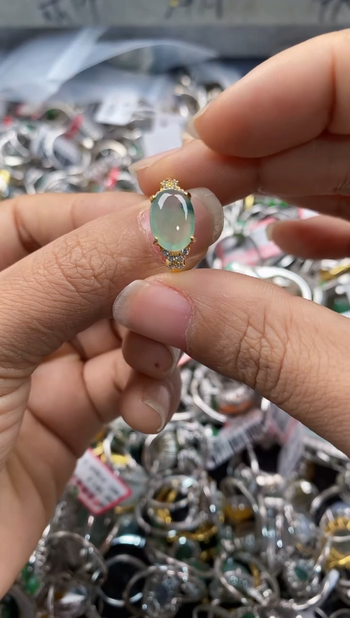 银S925镶嵌戒指翡翠555---2