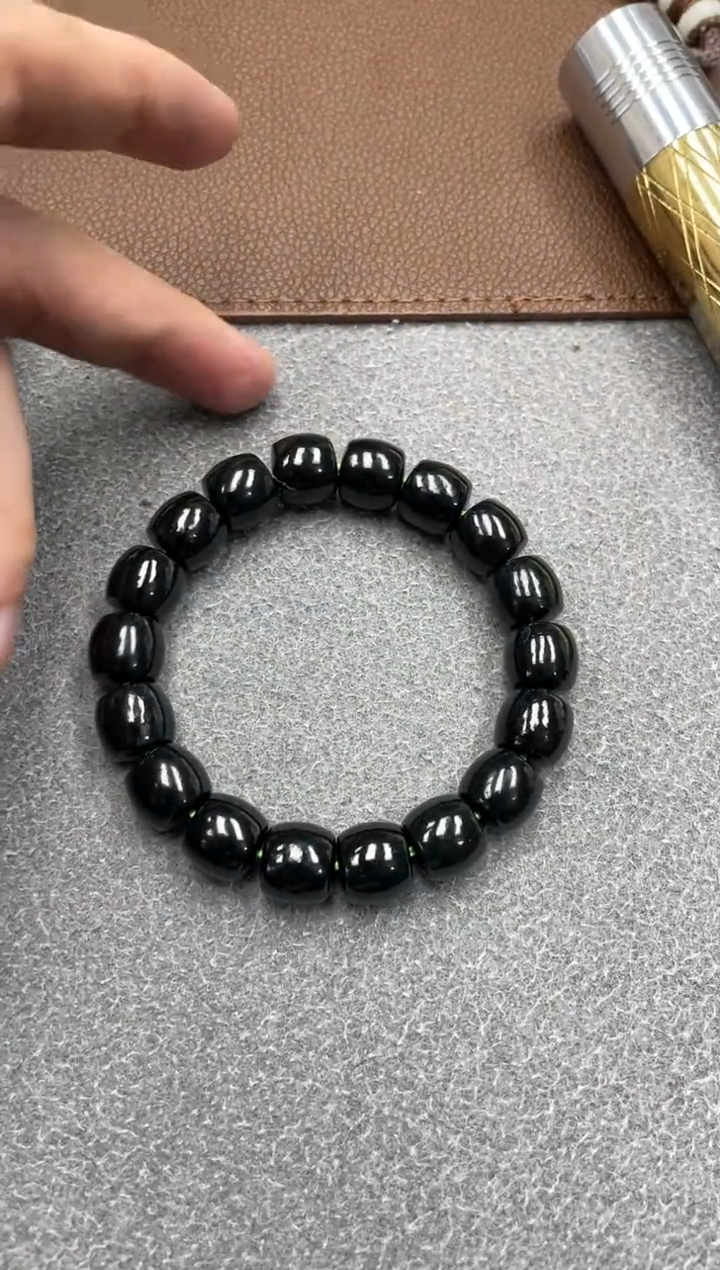 未镶嵌手串和田玉青海格尔木黑青12直切