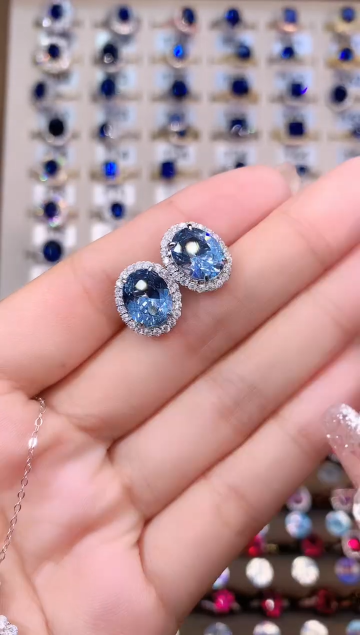 海蓝宝石耳坠银S925镶嵌银色810