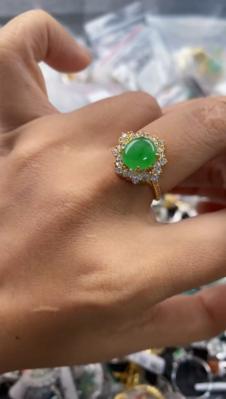 银S925镶嵌戒指翡翠777      7