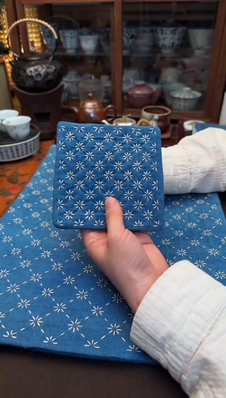 【闪购商品】织绣Cici手作刺子绣植物染柿染茶席-719