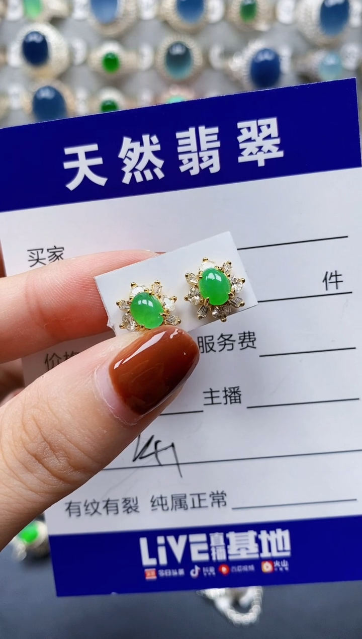 翡翠银S925镶嵌耳饰241