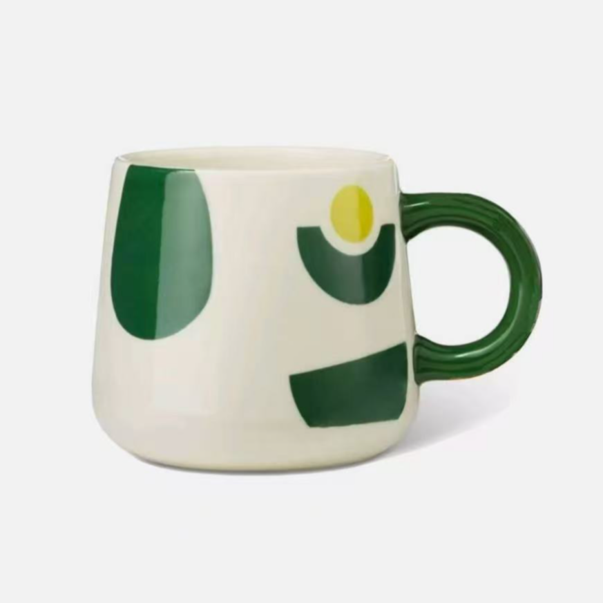 【多米家】500ML 白绿牛油果几何马克杯 家用早餐杯 送不锈钢搅拌勺