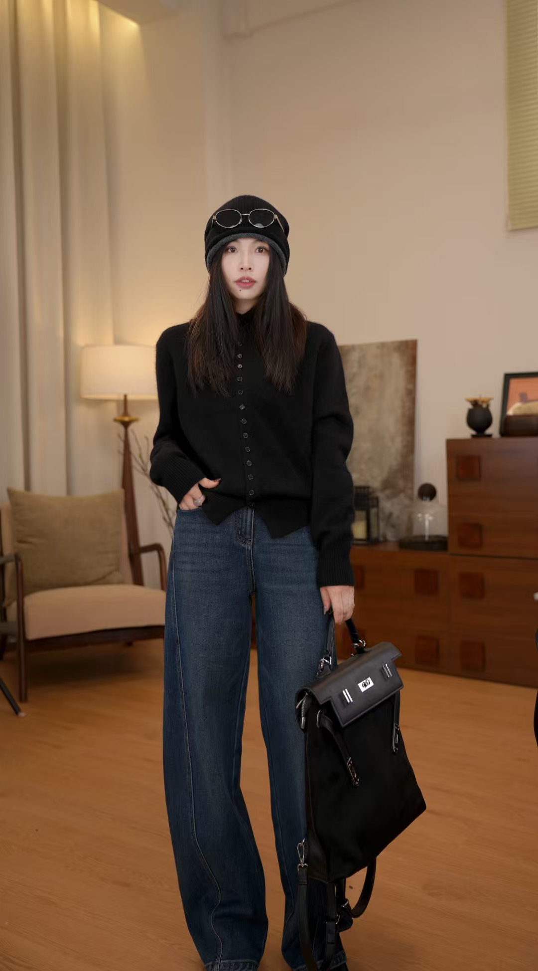 【瞿老板】气质百搭休闲设计感复古宽松秋冬直筒牛仔裤A21340