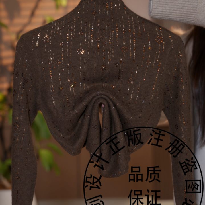 2025年秋季新款烫钻高端百搭显瘦时尚减龄高领长袖上衣女GD1454