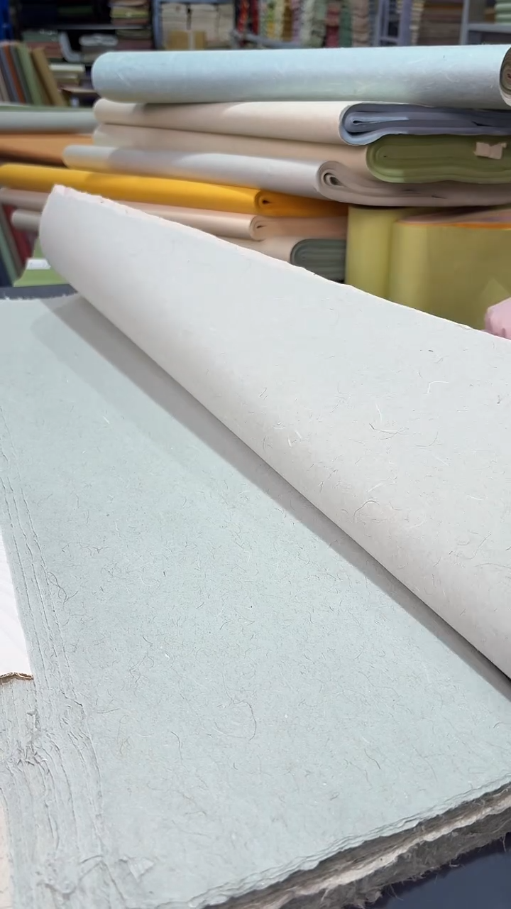 纯手工四尺整张50张银灰绿珍金皮麻纸