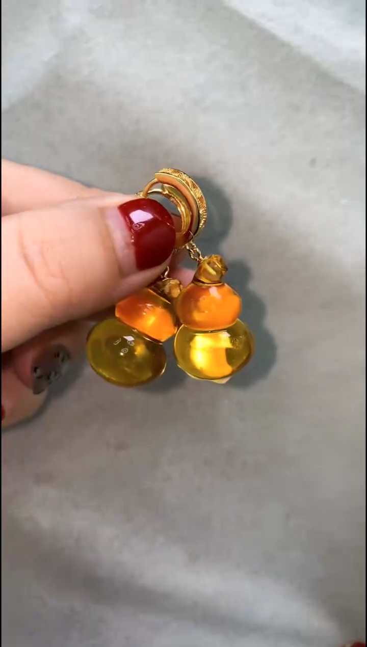 【闪购商品】琥珀耳饰银S925镶嵌耳环