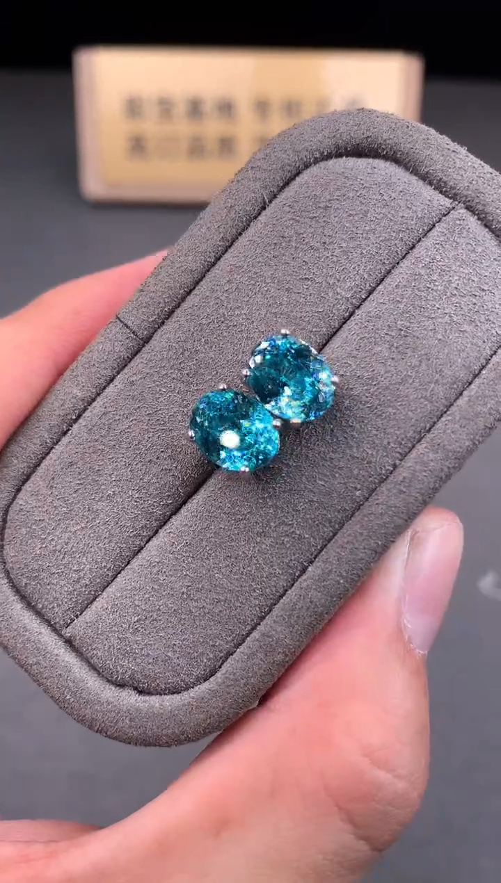 银S925镶嵌耳饰帕拉依巴碧玺2222