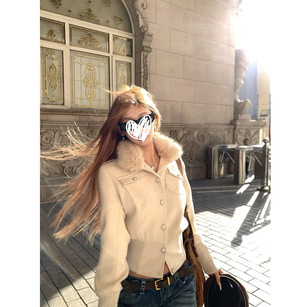 美式高级感可拆卸毛领正肩夹克女秋冬气质休闲百搭外套D995