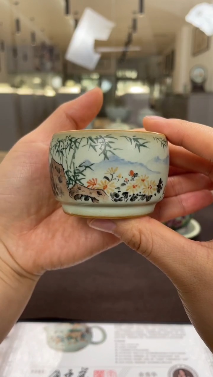 杯子瓷余秀华手绘圈足杯（石竹菊）
