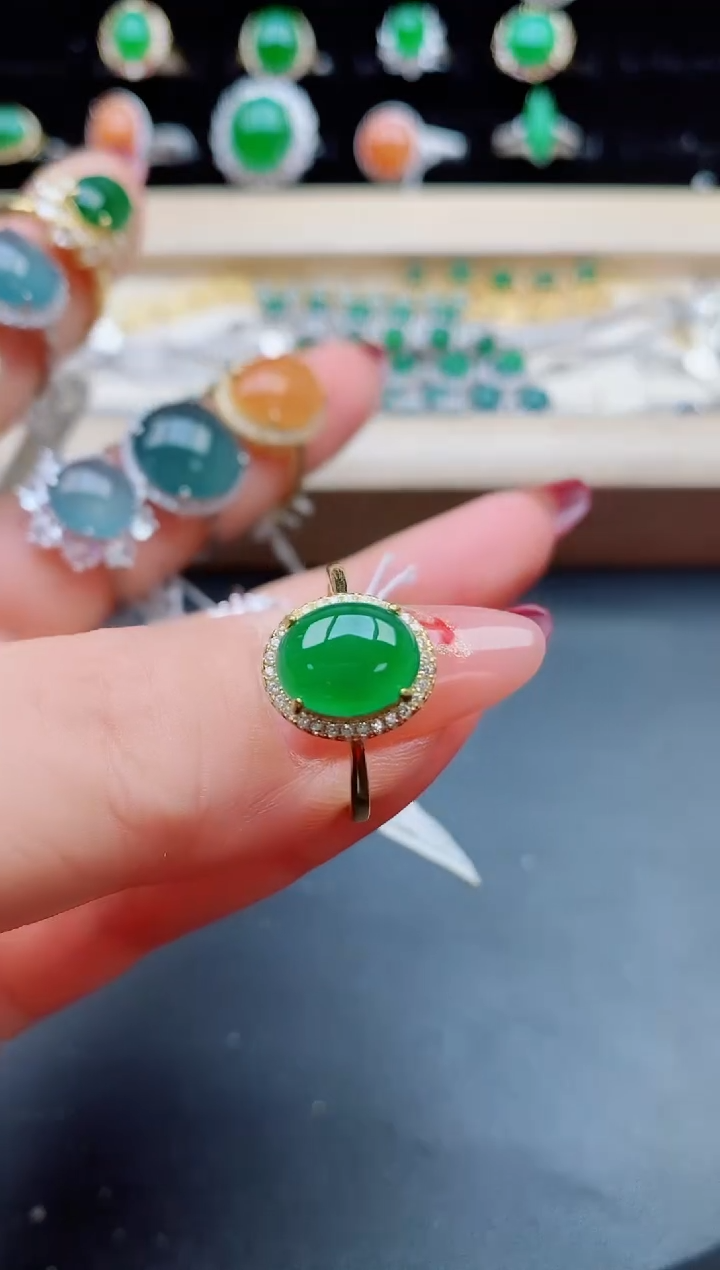 【闪购商品】翡翠戒指银S925镶嵌6090