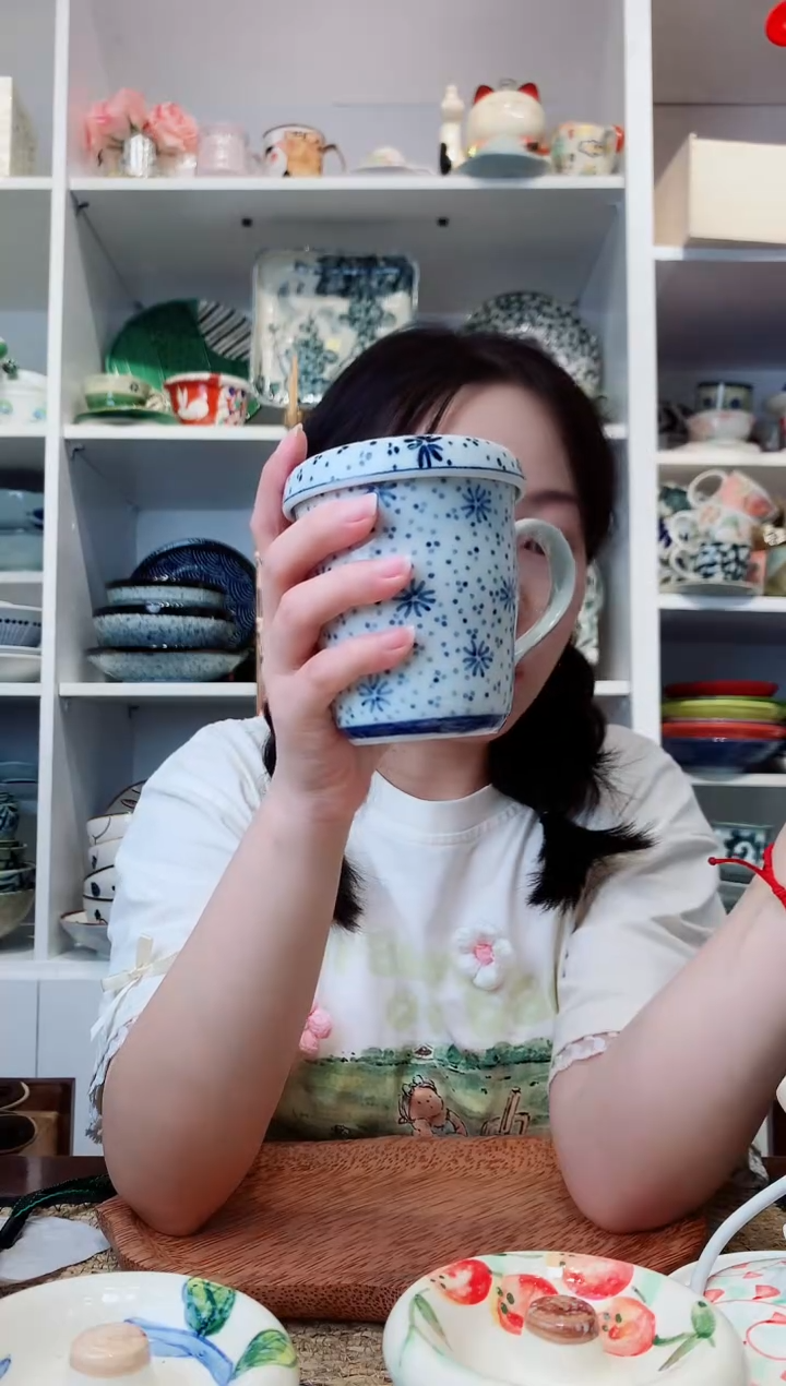 陶瓷日本进口古染雪花盖杯