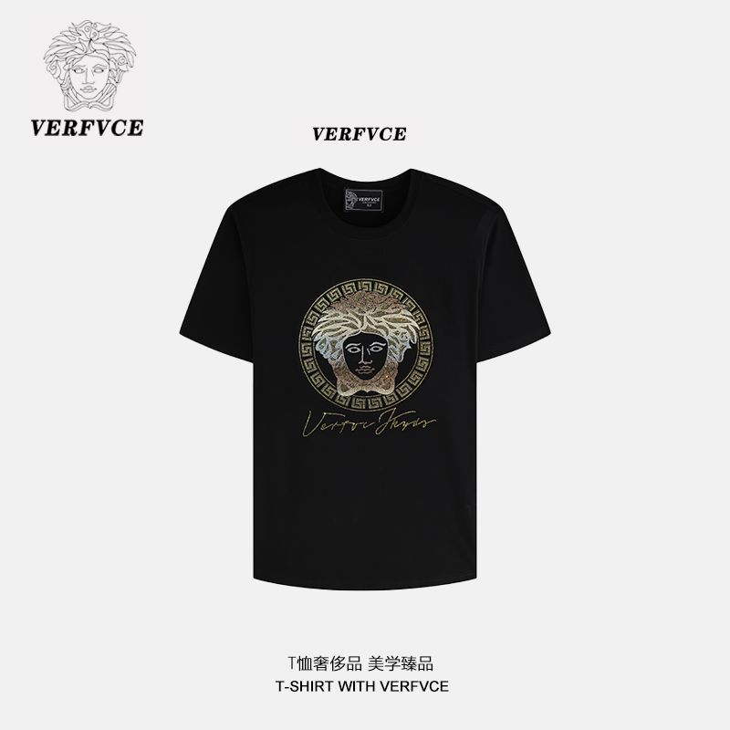 VERFVCE/Seraphiel夏季短袖设计师男装高级感男士黑色t恤穿搭衣服
