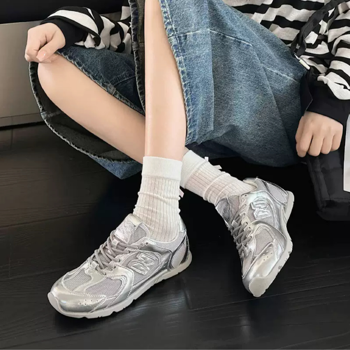  微瑕 阿甘鞋女春季新款复古网面运动休闲板鞋轻便德训小白鞋子