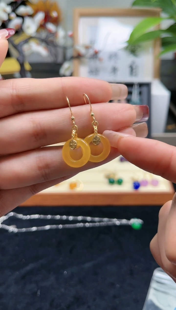 【闪购商品】玛瑙/玉髓耳饰银S925镀金镶嵌813000