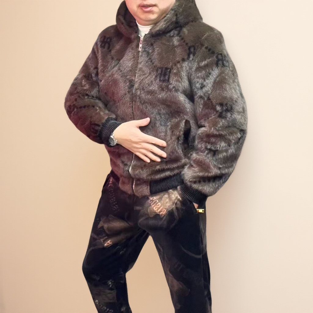 男士连帽外套加绒时尚休闲秋冬保暖加厚