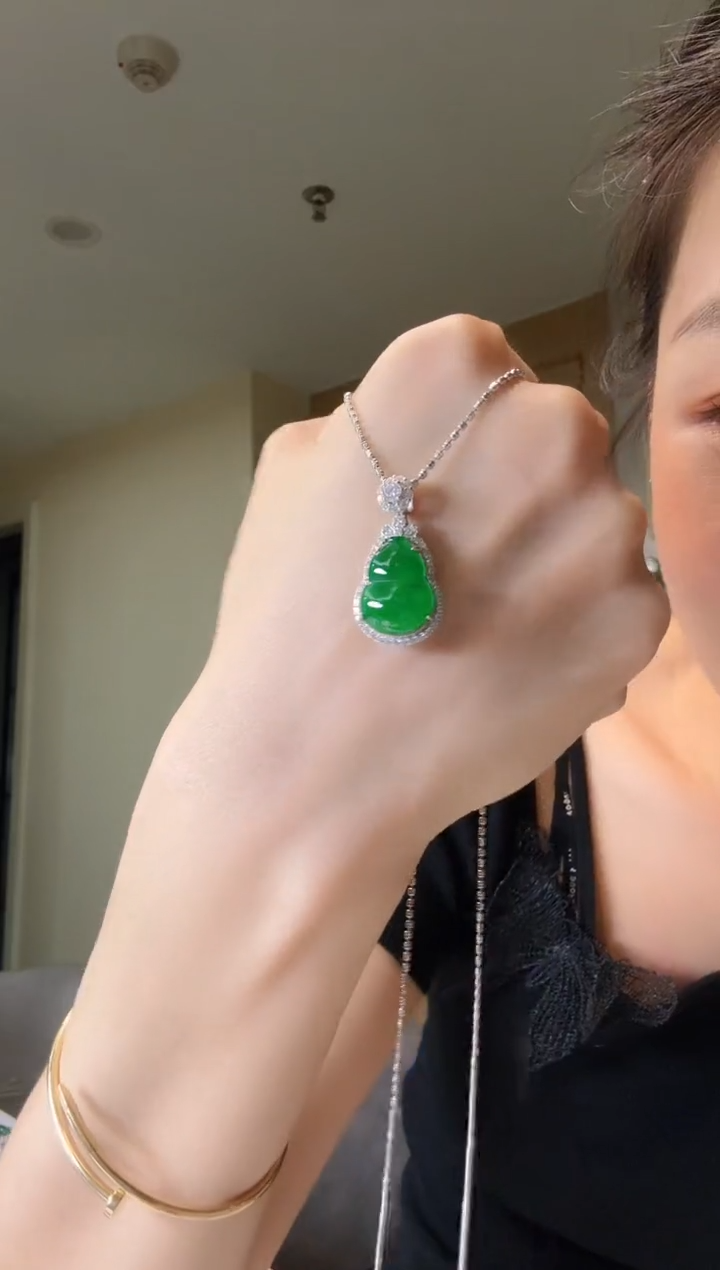 翡翠银S925镶嵌吊坠(不含链)天然翡翠吊坠