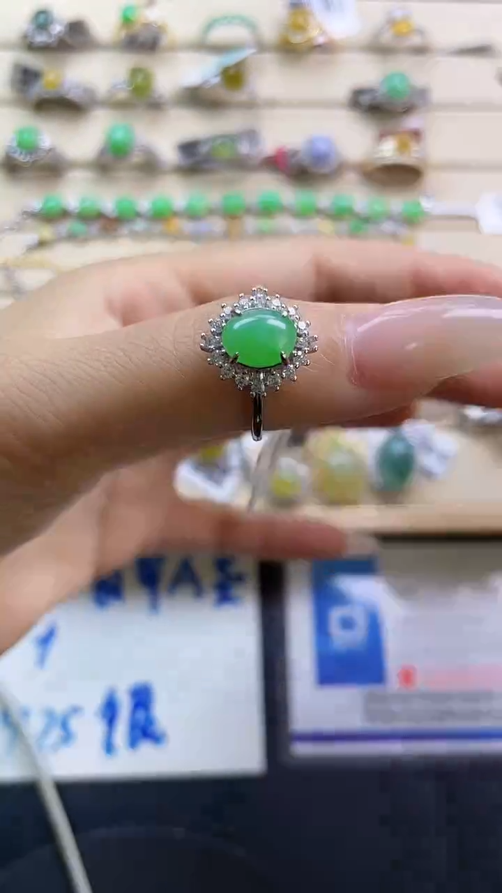 银S925镶嵌戒指翡翠翡翠 蛋面 银S925镶嵌