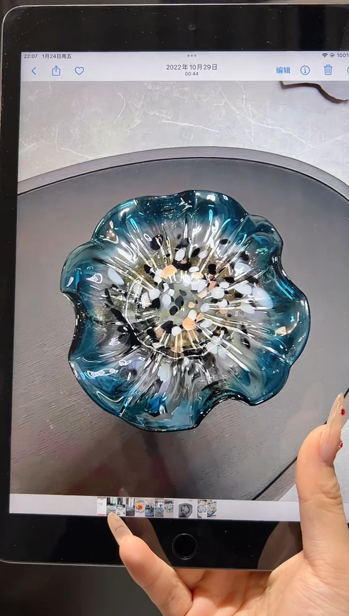 【闪购商品】琉璃蓝色荷叶小果盘