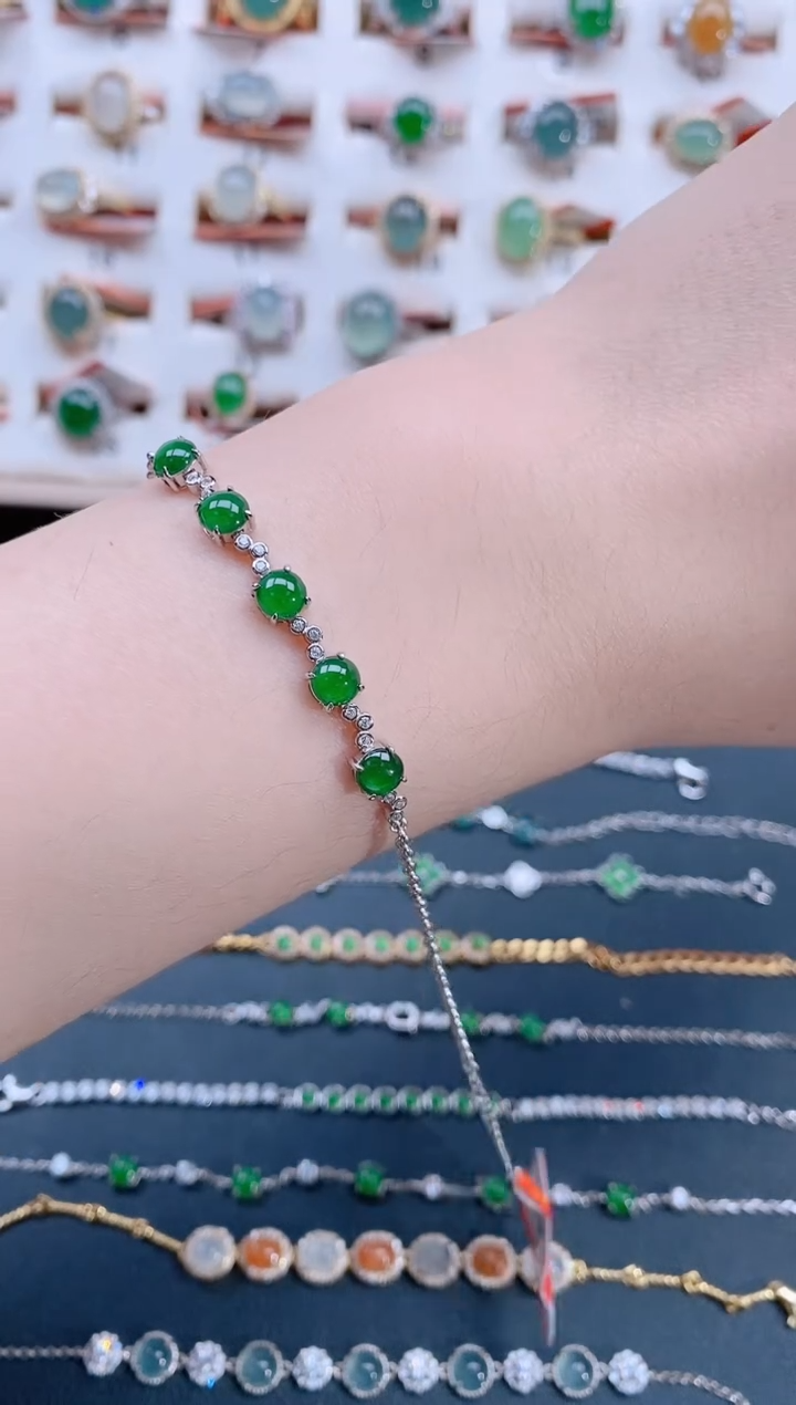 手链翡翠银S925镶嵌天然翡翠