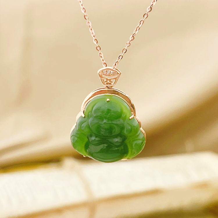 H1030 18K金和田玉碧玉佛公吊坠