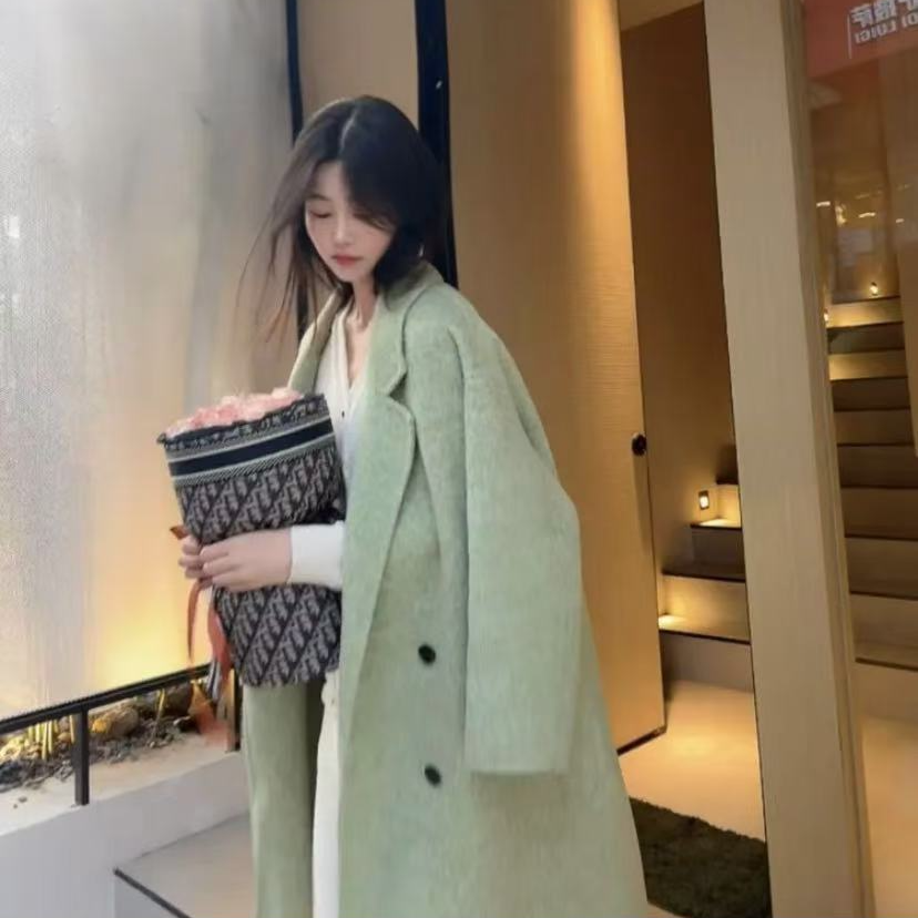 2024秋冬网红百搭新款时尚羊毛外套韩版双面大衣设计师气质轻奢