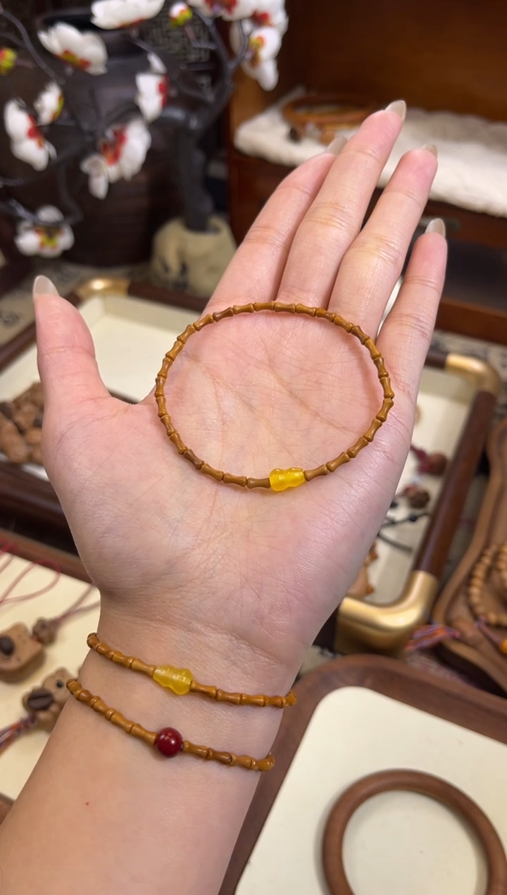 手串桃核【桃缘行】竹节「黄色葫芦」桃木桃核辟、挡、驱、护 备注手围