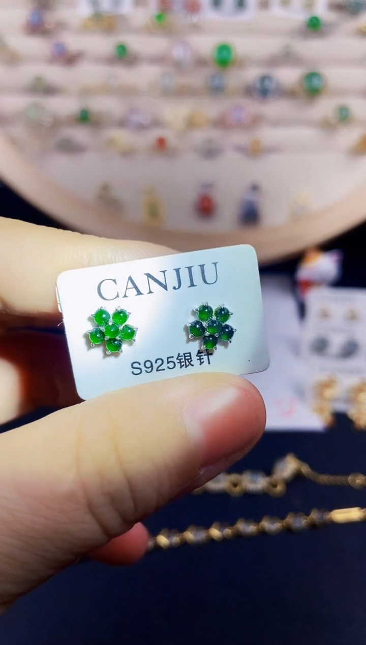 翡翠银S925镶嵌耳饰45689