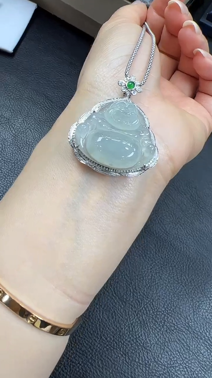 翡翠18K金镶嵌挂件佛公 不含链