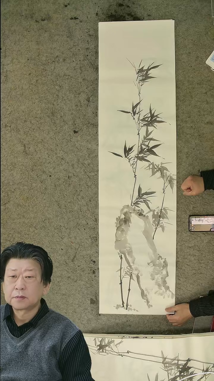 国画四尺对开  墨竹条屏 34*138cm