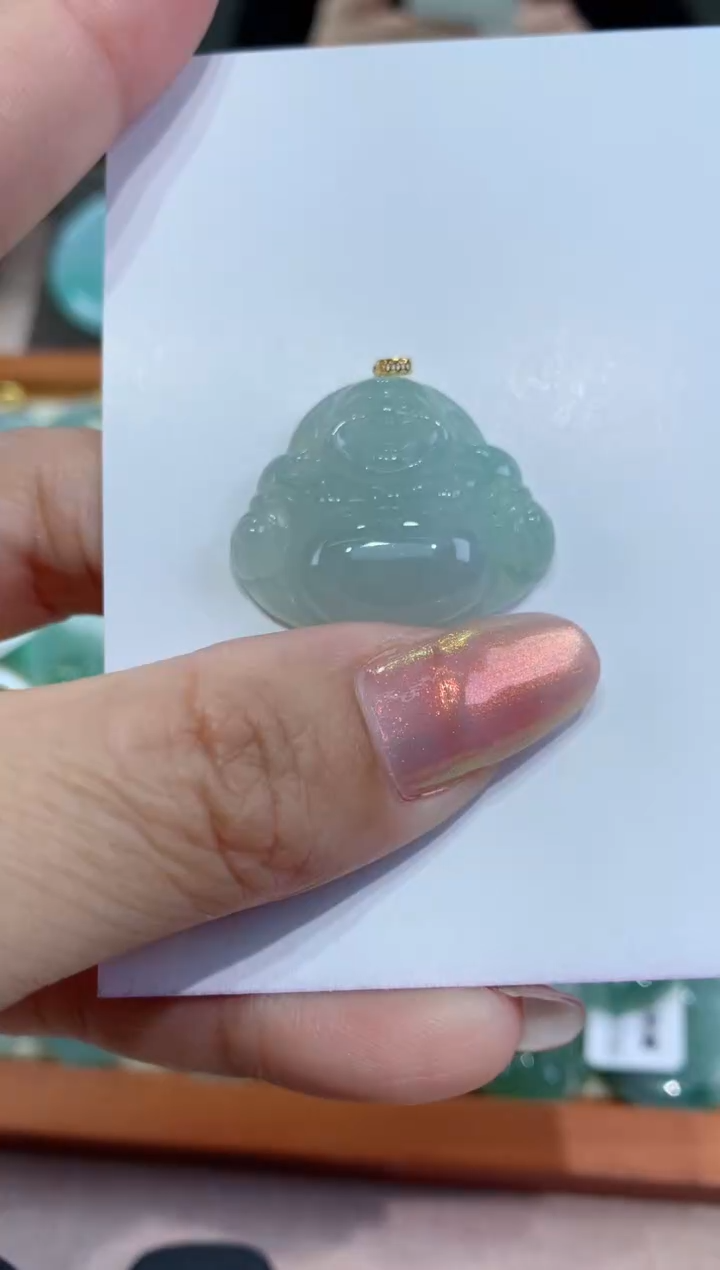 【闪购商品】翡翠颈饰18K金镶嵌天然翡翠A货挂件