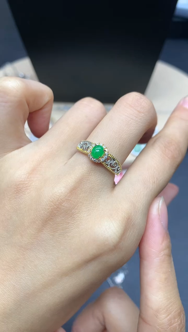 【闪购商品】翡翠戒指银S925镶嵌蛋面【多样性发其一】