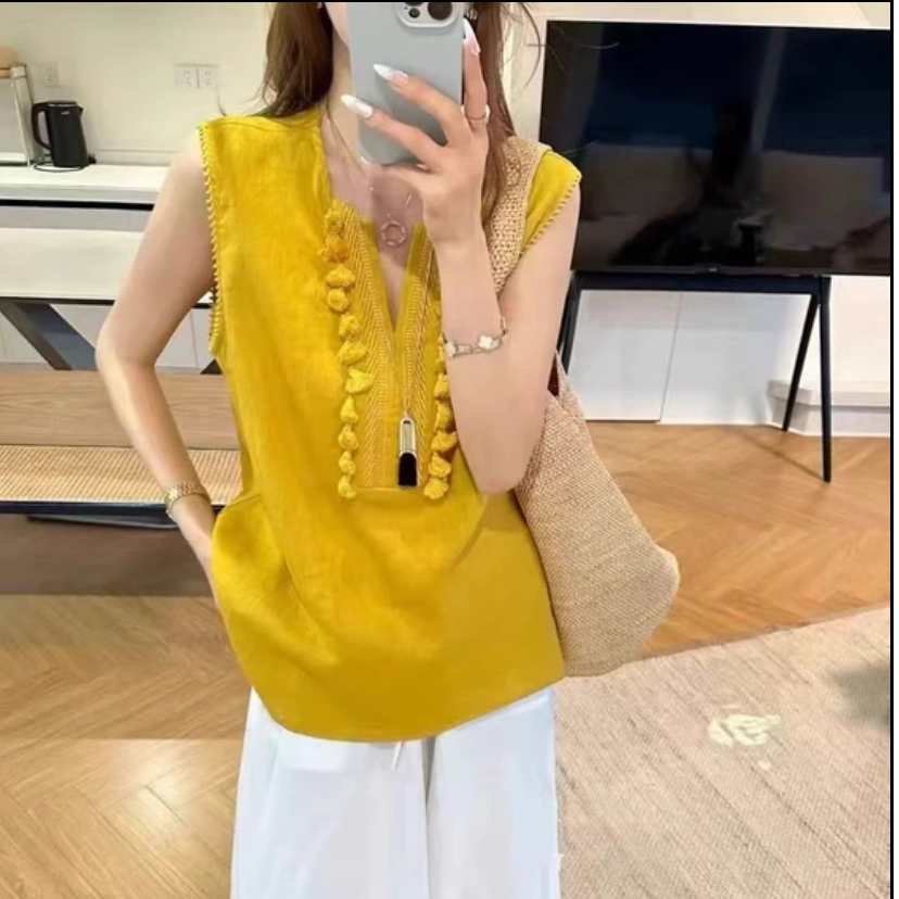 【卡蔻】675V领无袖衬衫（衣长58左右）低温水洗不要浸泡