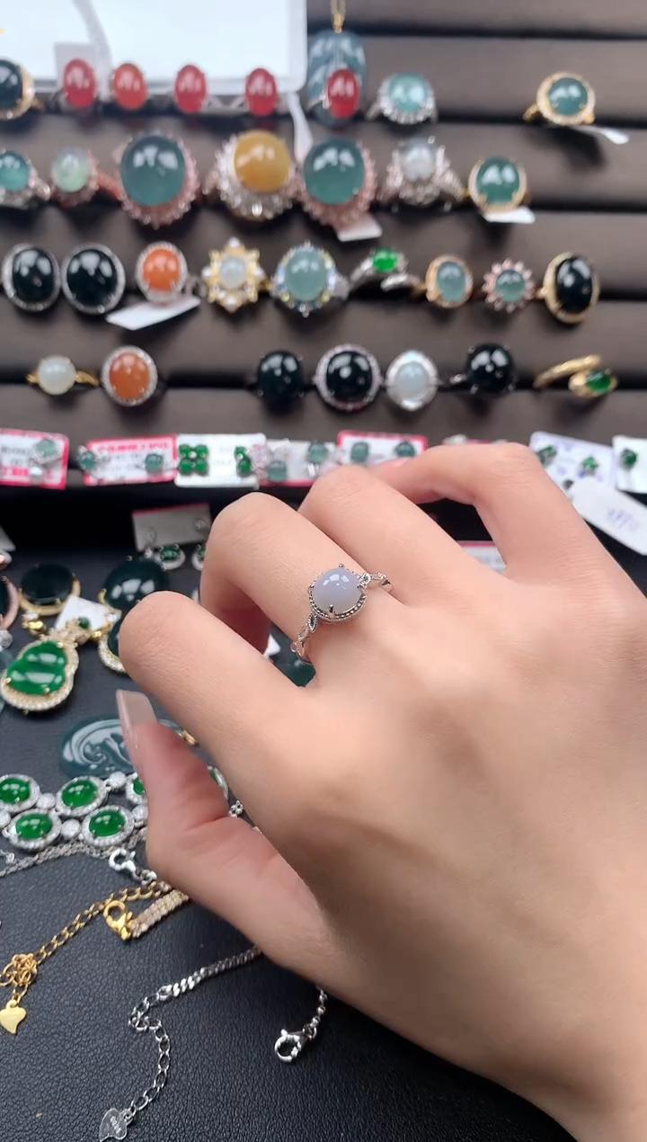 【闪购商品】翡翠戒指银S925镀金镶嵌32132131