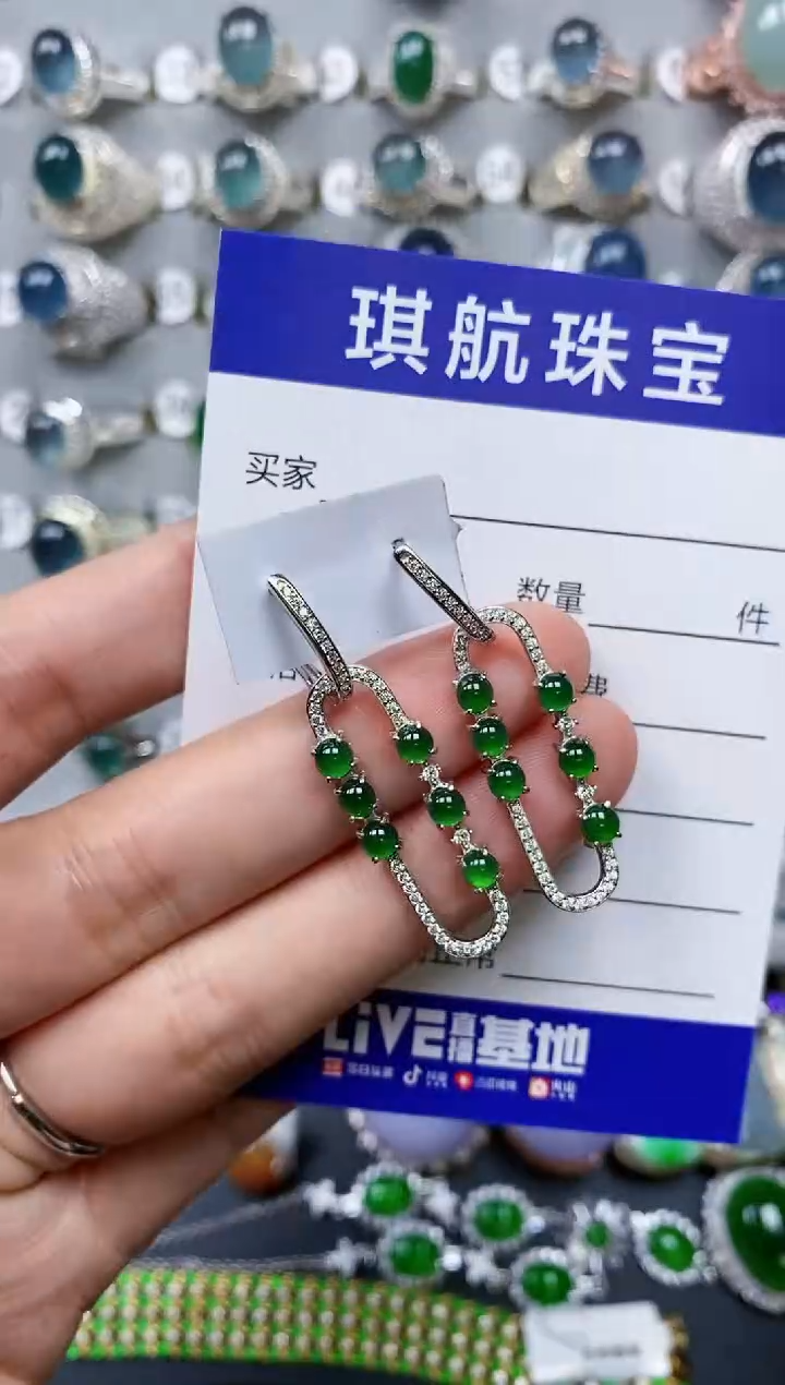 【闪购商品】翡翠耳饰银S925镶嵌0258