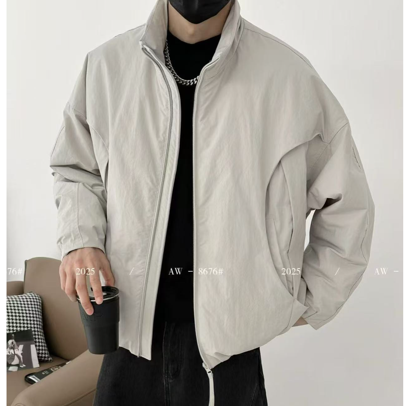 2025冬季新款男士立裁宽松夹克外套90白鸭绒羽绒服男立领羽绒服男