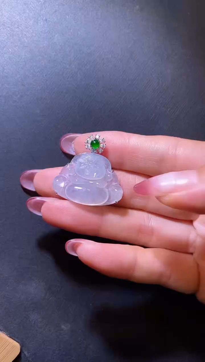 翡翠18K金镶嵌颈饰翡翠佛公吊坠