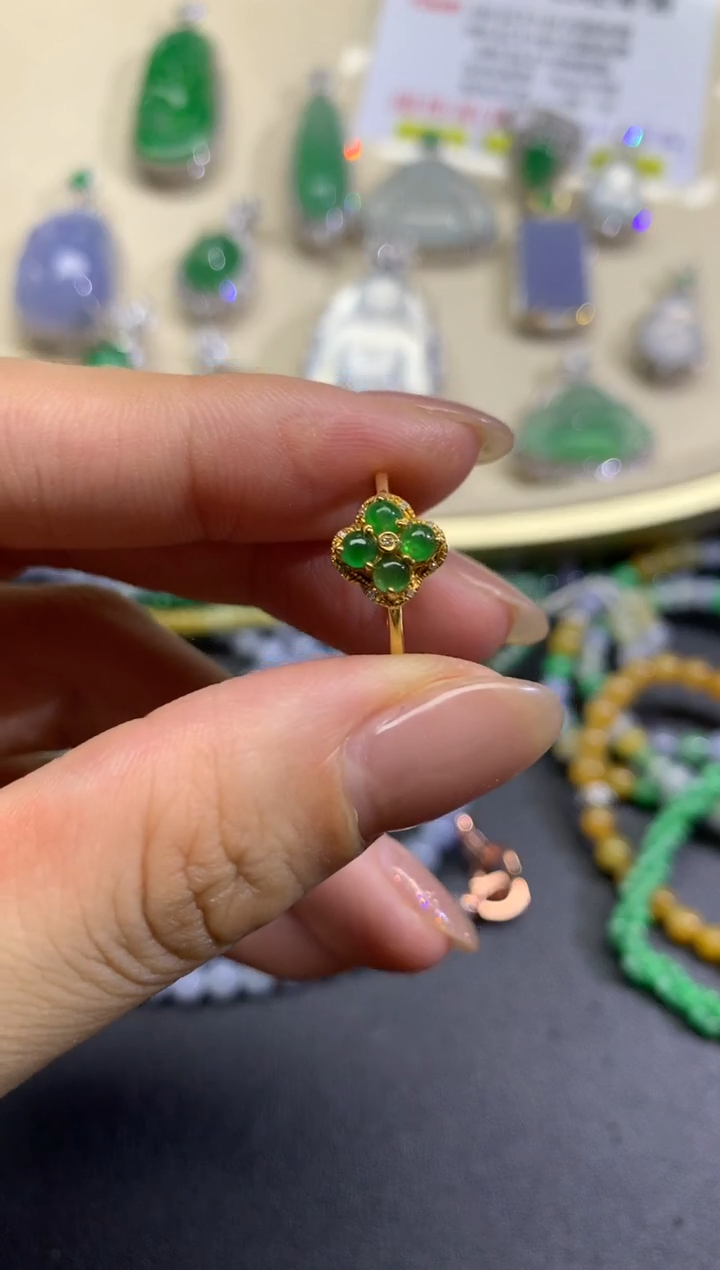 【闪购商品】翡翠戒指18K金镶嵌16天然A货翡翠（不退换）