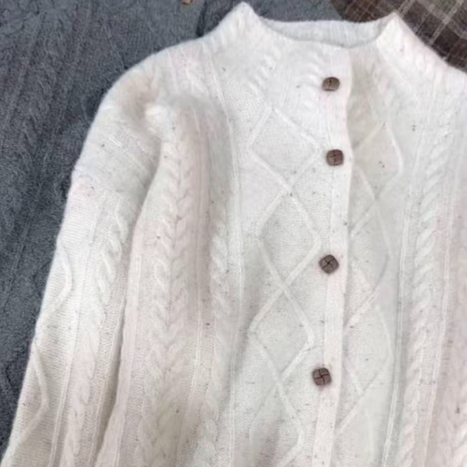 莹莹家/流星雨~半高领绞花纹针织开衫女秋冬款洋气毛衣外套