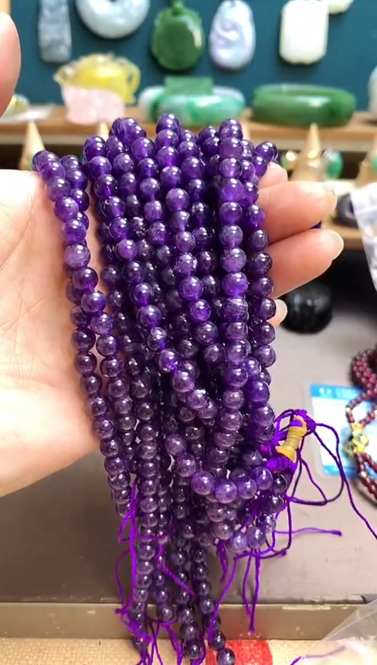 银S925镶嵌珠宝半成品紫晶6mm紫水晶有棉