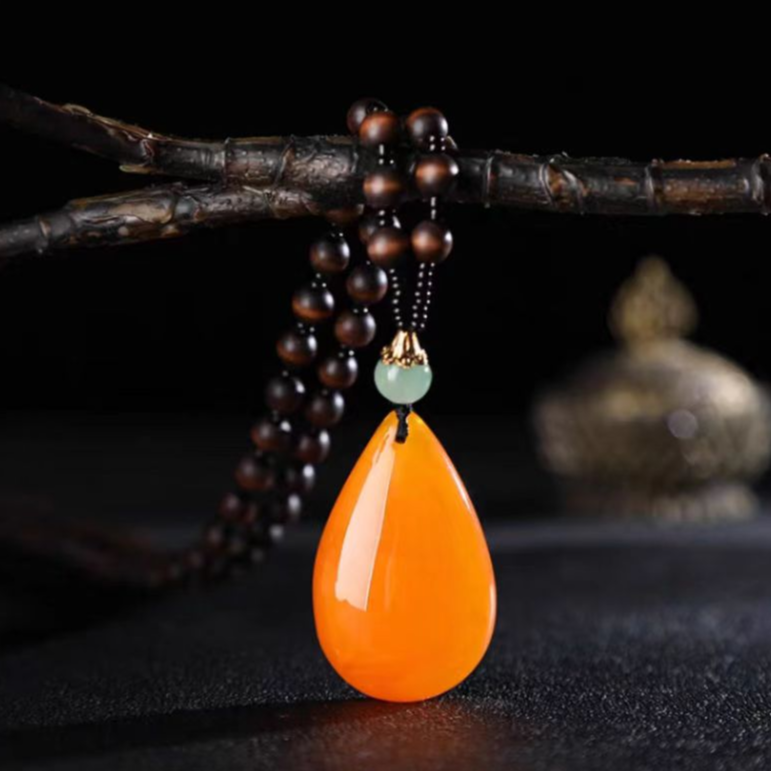 时尚百搭  鸡油黄水滴项链-HL