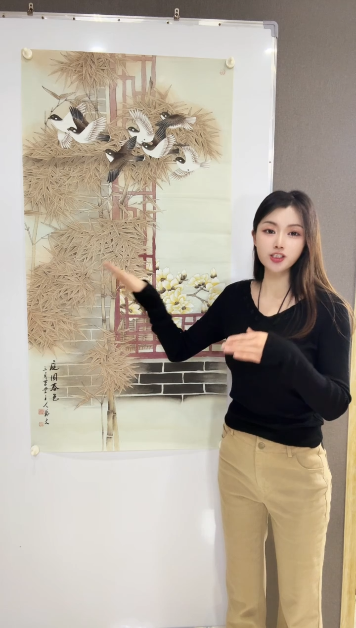 国画开场福利国画手绘《庭园春色》